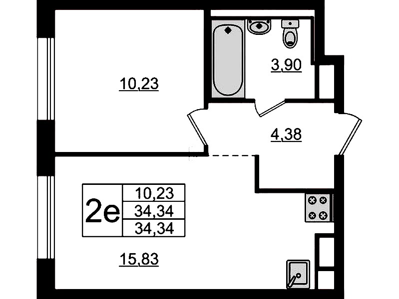 1-комнатная квартира 34.34 м², 5/12 эт., ЖК «Новые Лаврики»
